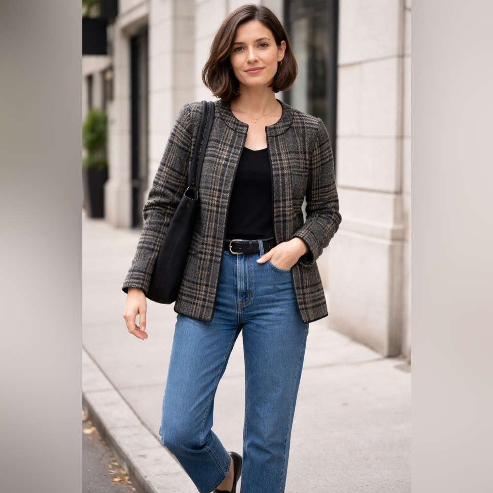 Dea Kudibal Gwyneth Collarless Wool Blend Plaid Jacket Danish Designer Small